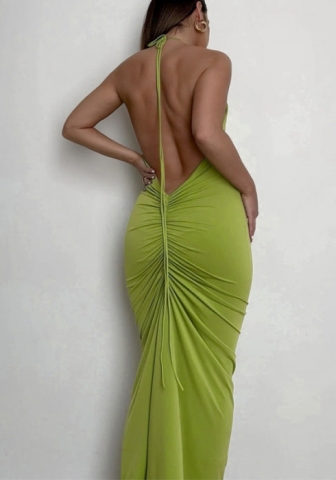 (Real Image)2022 Styles Women Fashion INS Styles Solid Color Blackless Maxi  Dress