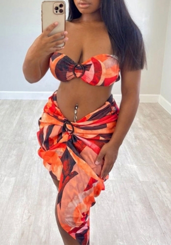 (Real Image)2022 Styles Women Fashion INS Styles Summer Orange Two Piece Dress