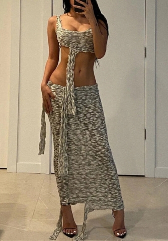 (Real Image)2022 Styles Women Fashion INS Styles Gray Maxi Dress