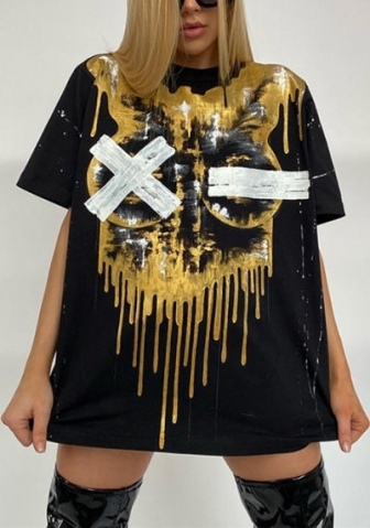 2022 Styles Women Fashion INS Styles Print Short Sleeve Tee Dress