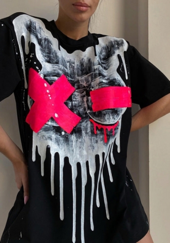 2022 Styles Women Fashion INS Styles Print Short Sleeve Tee Dress