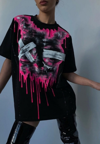 2022 Styles Women Fashion INS Styles Print Short Sleeve Tee Dress