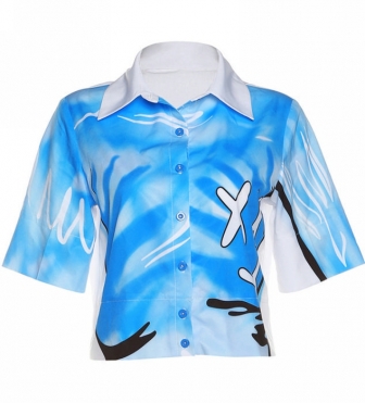 (Real Image)2022 Styles Women Fashion INS Styles Print Short Sleeve Shirts