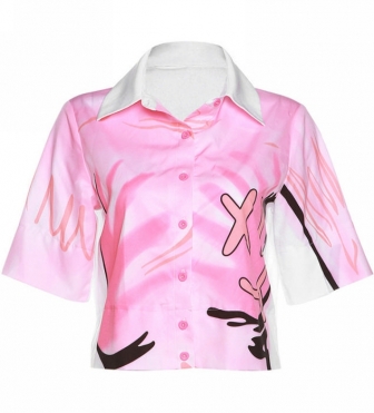 (Real Image)2022 Styles Women Fashion INS Styles Print Short Sleeve Shirts