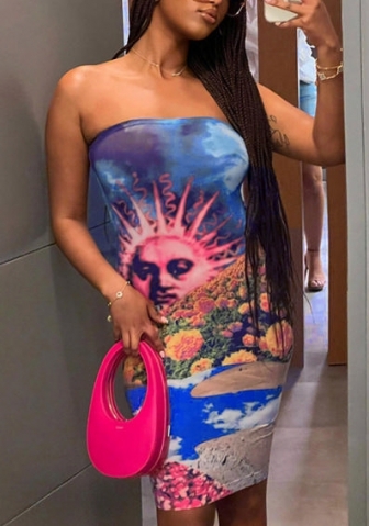 (Real Image)2022 Styles Women Fashion INS Styles Print Sunn Tube Summer Dress