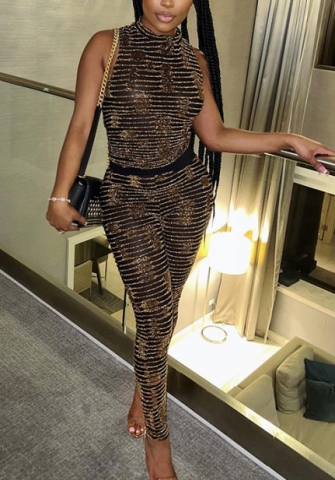 (Real Image)2022 Styles Women Fashion INS Styles Golden Mesh Two Piece Suit