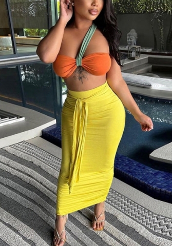 2022 Styles Women Sexy INS Styles Contrast Color Single Shoulder Maxi Dress