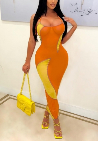 (Real Image)2022 Styles Women Fashion INS Styles Strap Contrast Color Maxi Dress