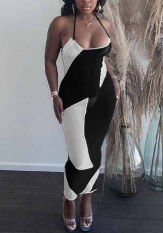 2022 Styles Women Fashion INS Styles Strap Contrast Color Maxi Dress