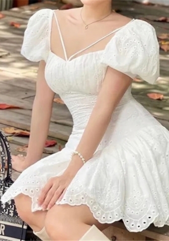 (Real Image)2022 Styles Women Fashion INS Styles White Lace Hem Mini Dress