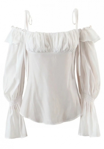 (Real Image)2022 Styles Women Fashion INS Styles Cold Shoulder Long Sleeve Shirts