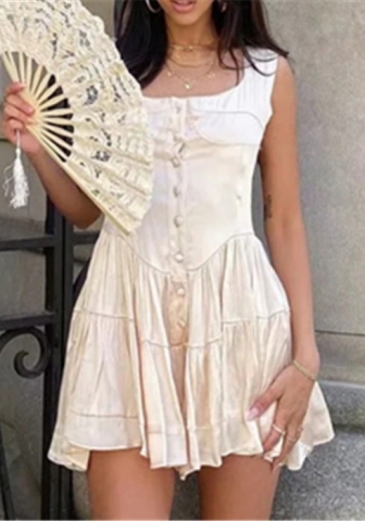 (Real Image)2022 Styles Women Fashion INS Styles Front Button Lace Hem Mini Dress