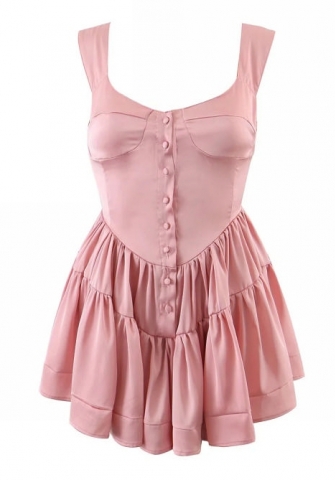 (Real Image)2022 Styles Women Fashion INS Styles Front Button Lace Hem Mini Dress