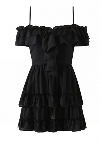 (Real Image)2022 Styles Women Fashion INS Styles Strap Ruffle White Lace Hem Mini Dress