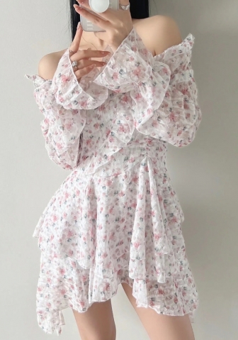 (Real Image)2022 Styles Women Fashion INS Styles Mesh Side  Lace Mini Dress