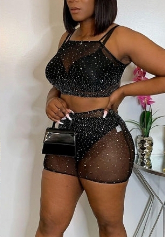(Real Image)2022 Styles Women Fashion INS Styles Sequin Black Two Piece Dress
