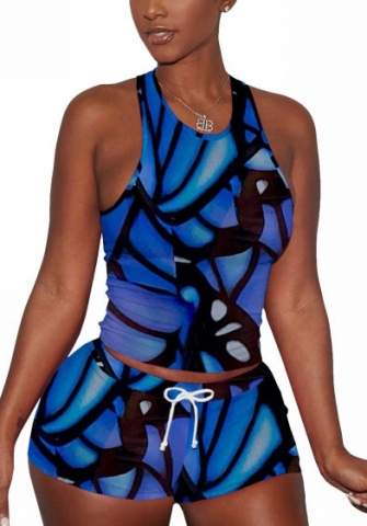 2022 Styles Women Fashion INS Styles Print Short Two Piece Suit