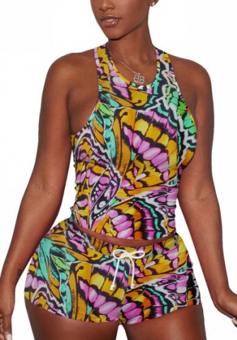 2022 Styles Women Fashion INS Styles Print Short Two Piece Suit