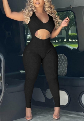 2022 Styles Women Fashion INS Styles Rib Cut Out Jumpsuit