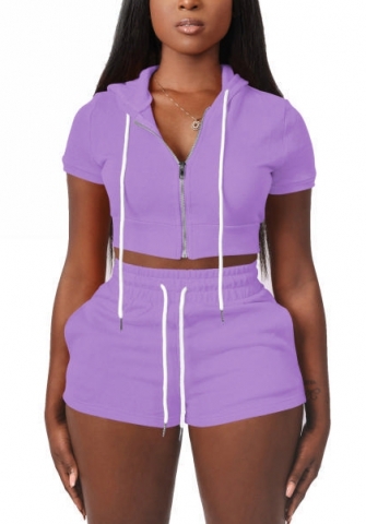 2022 Styles Women Fashion INS Styles Solid Color Hoodie Front Zipper Short Two Piece Suit