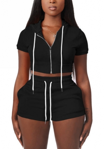 2022 Styles Women Fashion INS Styles Solid Color Hoodie Front Zipper Short Two Piece Suit