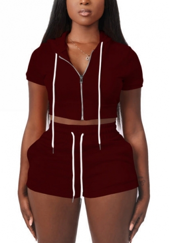 2022 Styles Women Fashion INS Styles Solid Color Hoodie Front Zipper Short Two Piece Suit
