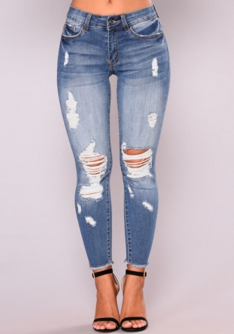 2022 Styles Women Fashion INS Styles Jeans Ripped Long Pants