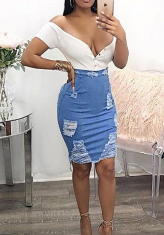 (Only Bottom)(Real Image)2022 Styles Women Fashion INS Styles Jeans Ripped Skirts