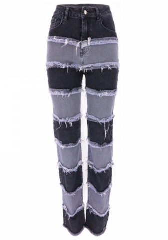 (Real Image)2022 Styles Women Fashion INS Styles Contrast Color Jeans Ripped Long Pants