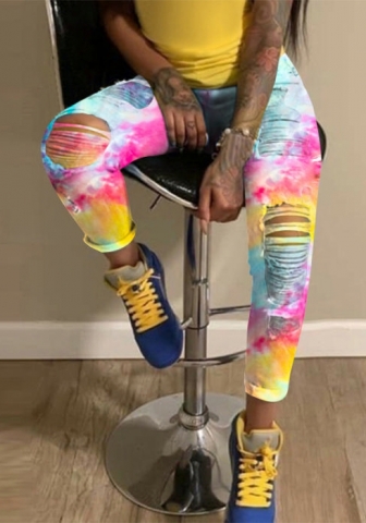 (Real Image)2022 Styles Women Fashion INS Styles Colorful Jeans Ripped Long Pants