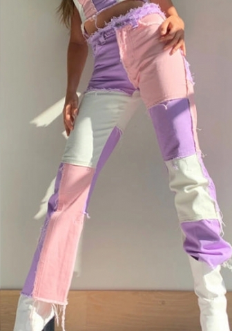 (Real Image)2022 Styles Women Fashion INS Styles Jeans Contrast Color Long Pants