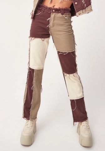 (Real Image)2022 Styles Women Fashion INS Styles Jeans Contrast Color Long Pants