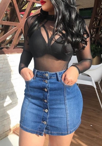 (Only Skirts)(Real Image)2022 Styles Women Fashion INS Styles Jeans Ripped Front Button Skirts