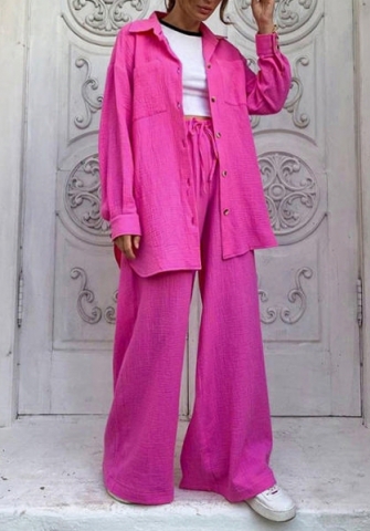 (Real Image)2022 Styles Women Fashion INS Styles Front Button Tops + Long Pants Rib Solid Color Two Piece Suit