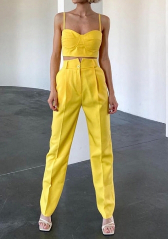 2022 Styles Women Fashion INS Styles Rib Solid Color Two Piece Suit