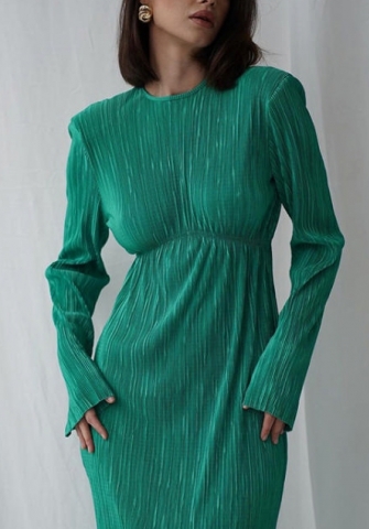 (Real Image)2022 Styles Women Fashion INS Styles Rib Solid Color Long Sleeve Maxi Dress