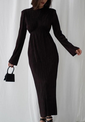 2022 Styles Women Fashion INS Styles Rib Solid Color Long Sleeve Maxi Dress