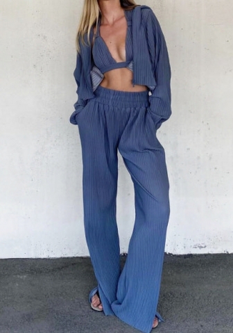 (Real Image)2022 Styles Women Fashion INS Styles Blue Solid Color Three Piece Suit