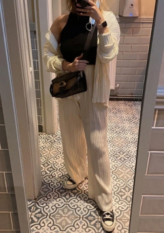 (Real Image)2022 Styles Women Fashion INS Styles Rib Solid Color Two Piece Suit