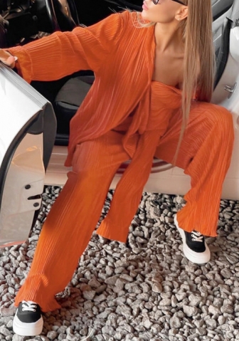 (Real Image)2022 Styles Women Fashion INS Styles Rib Solid Color Two Piece Suit