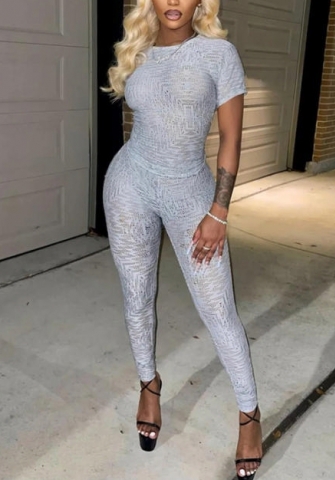 (Real Image)2022 Styles Women Fashion INS Styles Gray Print Two Piece Suit