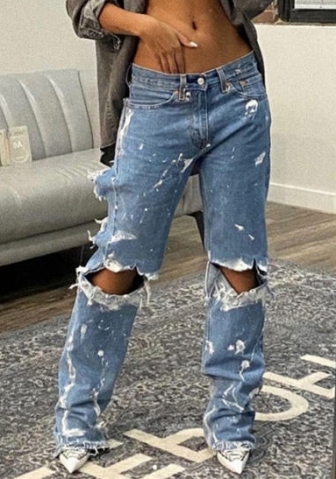 (Real Image)2022 Styles Women Fashion INS Styles Ripped Hollow Jean Long Pants