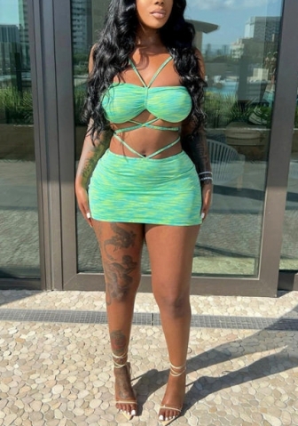 (Real Image)2022 Styles Women Fashion INS Styles Green Tie Club Dress