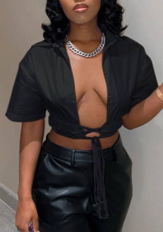 2022 Styles Women Fashion INS Styles Solid Color Front tie Tee