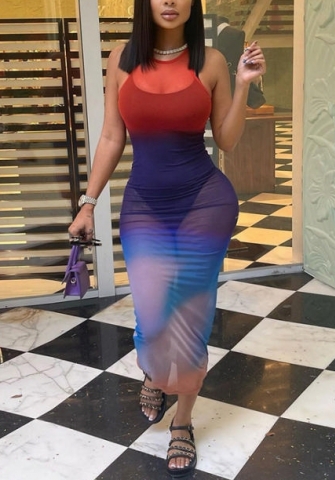 (Real Image)2022 Styles Women Fashion INS Styles Print Maxi Dress