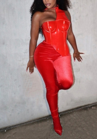 (Only Tops)(Real Image)2022 Styles Women Fashion INS Styles PU Red Corset