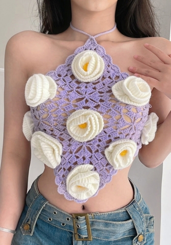 (Real Image)2022 Styles Women Fashion INS Styles Purple Sweater Vest Tops