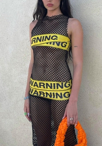 (Real Image)2022 Styles Women Fashion INS Styles Black Net Hollow Midi Dress