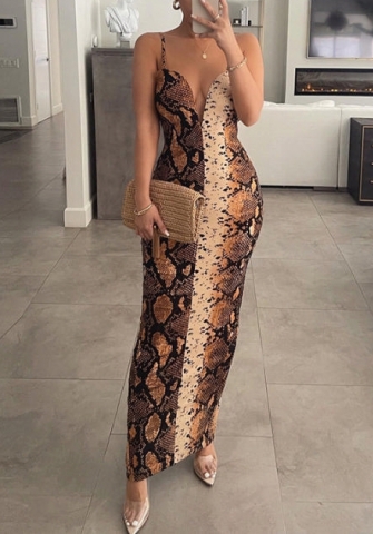 (Real Image)2022 Styles Women Fashion INS Styles Print Strap Maxi Dress