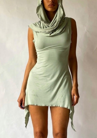 2022 Styles Women Fashion INS Styles Hoodie Solid Color Irregular Mini Dress